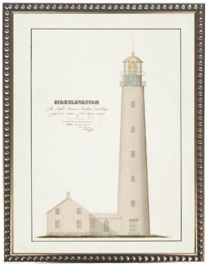 Vintage lighthouse watercolor on cream background