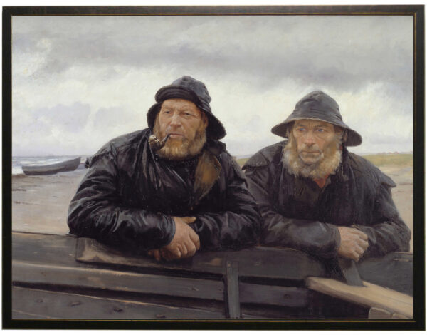 Vintage oil painting reproduction of two fishermen