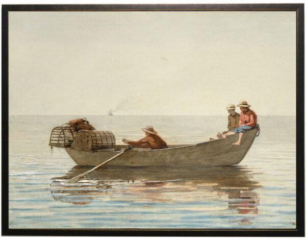 Vintage oil reproduction of fishermen in a boat