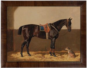 Vintage horse and dog oil reproduction