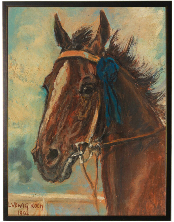 Vintage oil painting reproduction of the winning horse