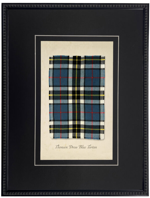 Thomson dress blue tartan plaid print matted with a black mat with a v-groove