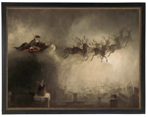 Vintage oil reproduction of Sant and his sleigh