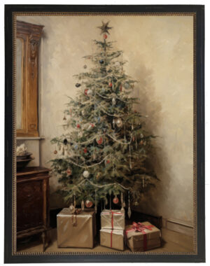 Vintage oil reproduction of a christmas tree and presents