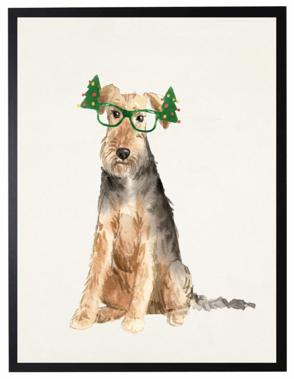 Watercolor Welsh Terrier with christmas glasses