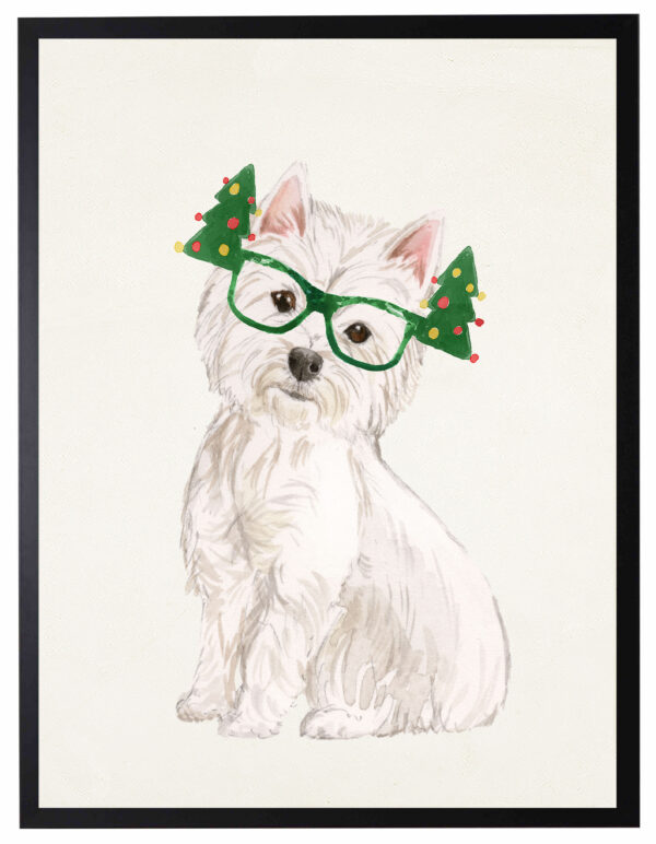 Watercolor Westie with christmas glasses