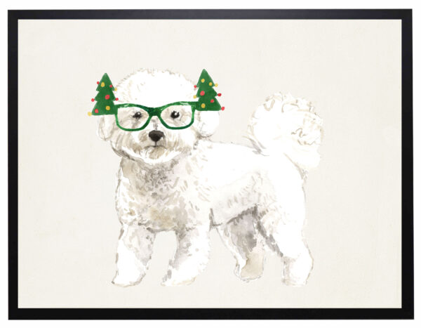 Watercolor Bichon Frise with christmas glasses