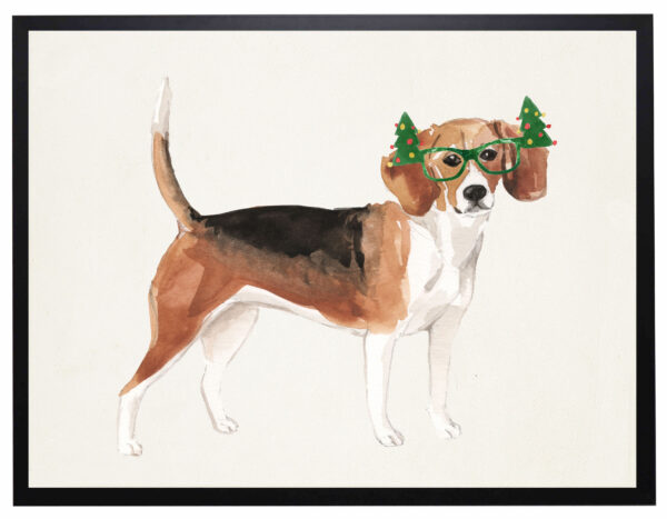 Watercolor Beagle with christmas glasses