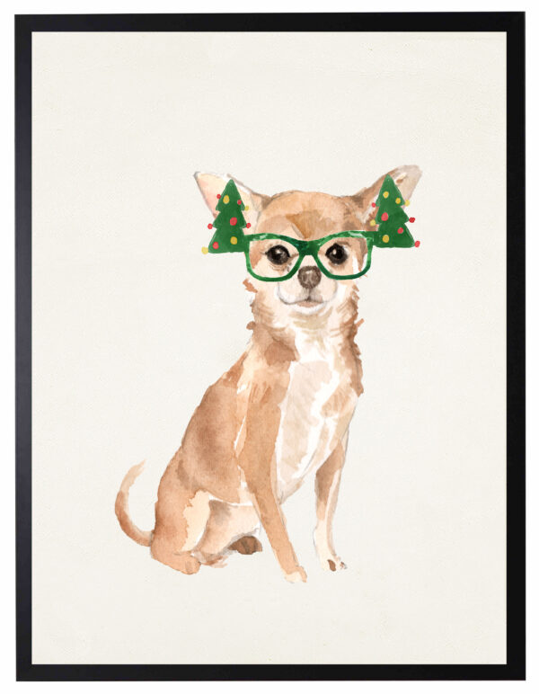 Watercolor Chihuahua with christmas glasses