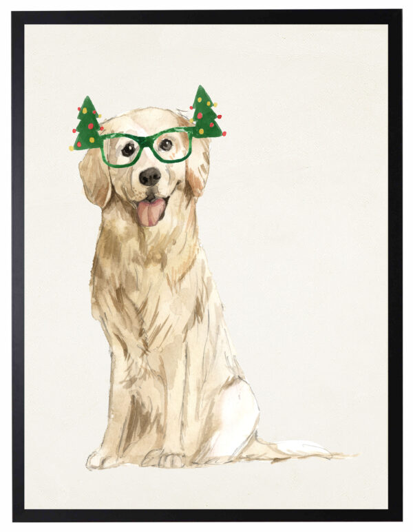 Watercolor Golden Retriever with christmas glasses