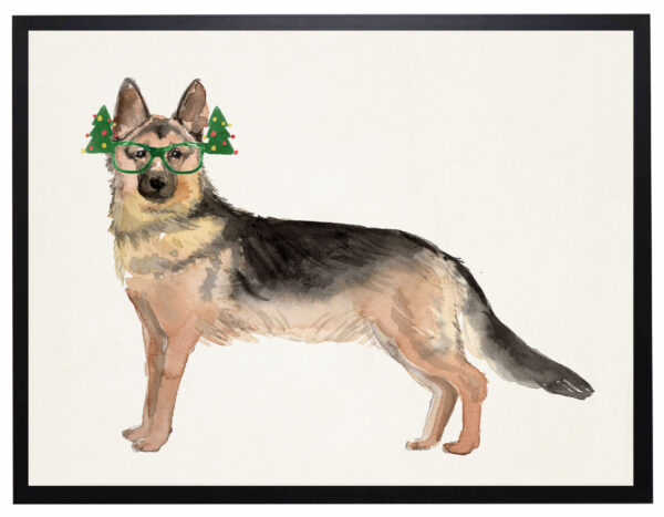 Watercolor German Shepherd with christmas glasses
