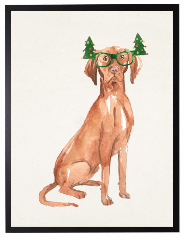 Watercolor Vizsla with christmas glasses