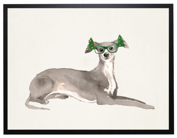 Watercolor Greyhound with christmas glasses