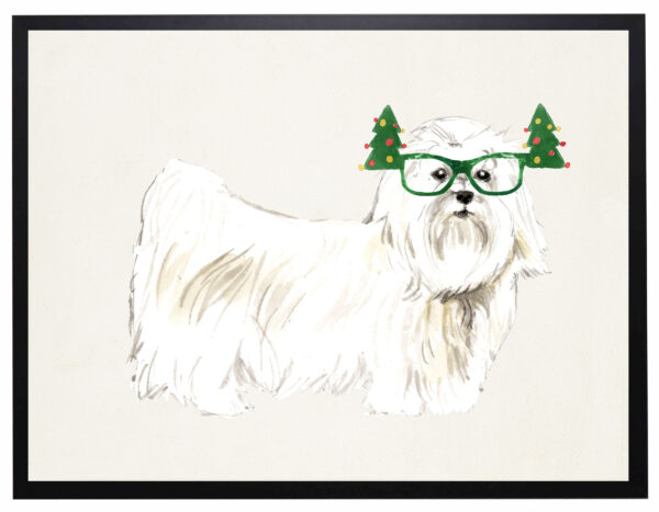 Watercolor Maltese with christmas glasses