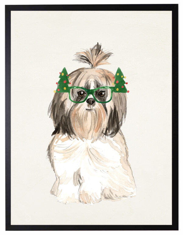 Watercolor Shih Tzu with  christmas glasses