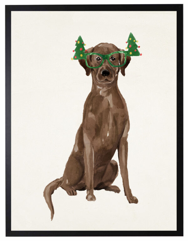 Watercolor Chocolate lab with christmas glasses