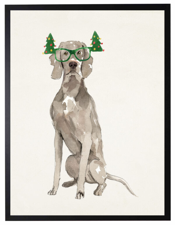 Watercolor Weimeraner with christmas glasses