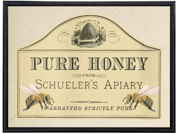 Vintage Honey Bee label with watercolor bees