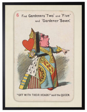 Vintage Alice in Wonderland playing card art on a distressed background