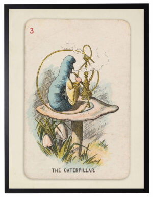 Vintage Alice in Wonderland playing card art on a distressed background