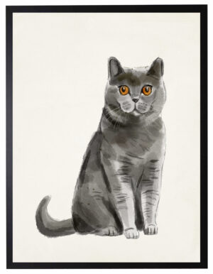 Watercolor British shorthair cat