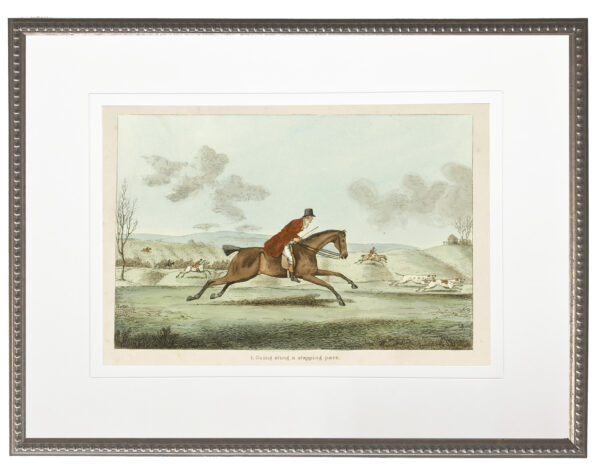 Vintage painting of a horse and rider matted in cream