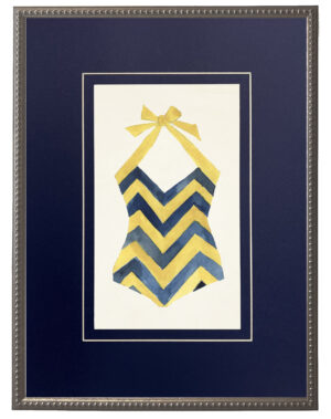 Blue and Yellow Chevron Bathing Suit matted in navy blue