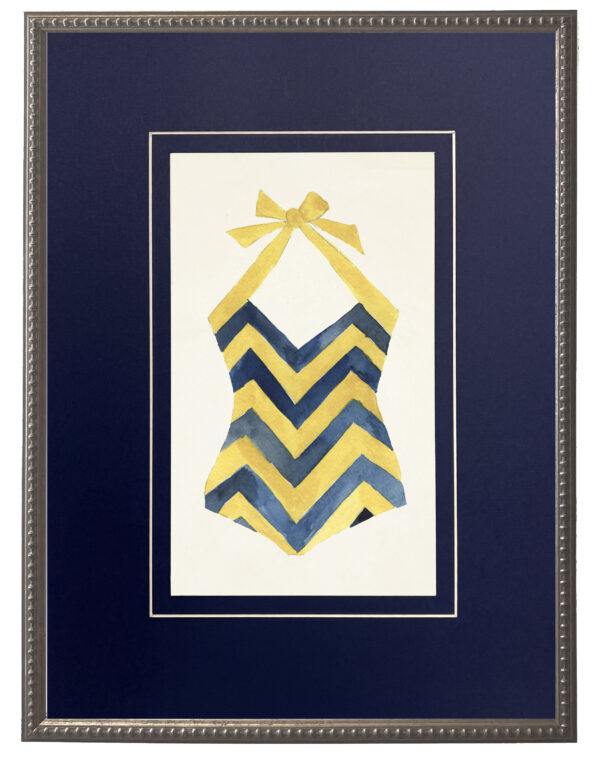 Blue and Yellow Chevron Bathing Suit matted in navy blue