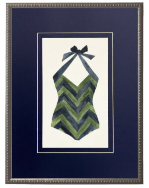 Blue and Green Chevron Bathing Suit matted in navy blue