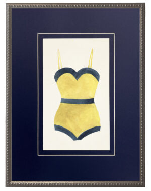 Yellow Bathing Suit with Blue Outline matted in navy blue