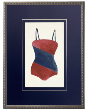 Red Bathing Suit with Blue Diagonal Middle matted in navy blue