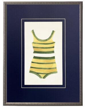 Yellow and Green Striped Bikini matted in navy blue