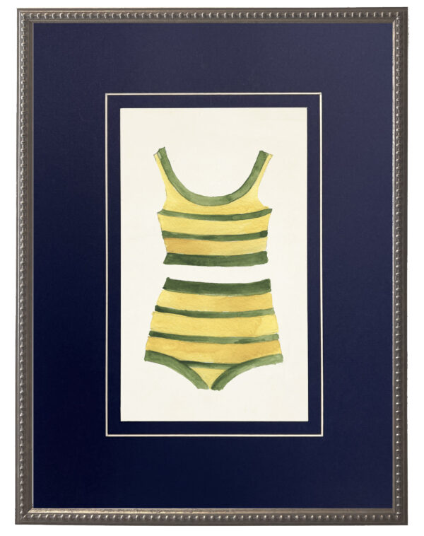 Yellow and Green Striped Bikini matted in navy blue