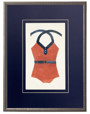 Orange Bathing Suit with Blue Belt matted in navy blue