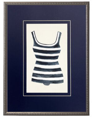 Blue and White Striped Bathing Suit matted in navy blue