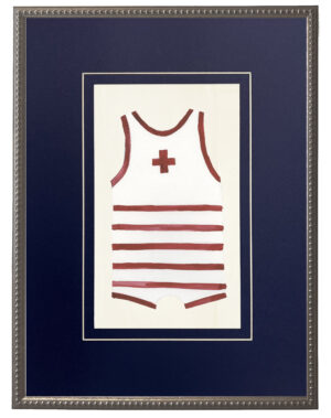 Red Men's Bathing Suit with Cross matted in navy blue