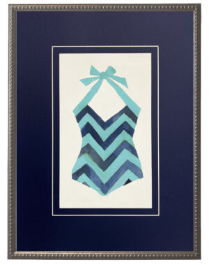 Teal and Navy Chevron Bathing Suit one piece matted in navy blue