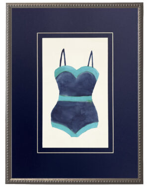 Navy with Teal outline Bathing Suite one piece matted in navy blue