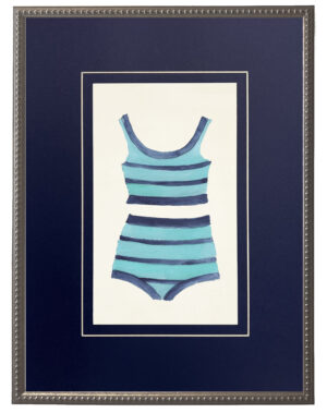 Teal with Navy strips Bathing Suite two piece matted in navy blue