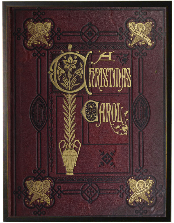 A Christmas Carol vintage book page on a distressed background