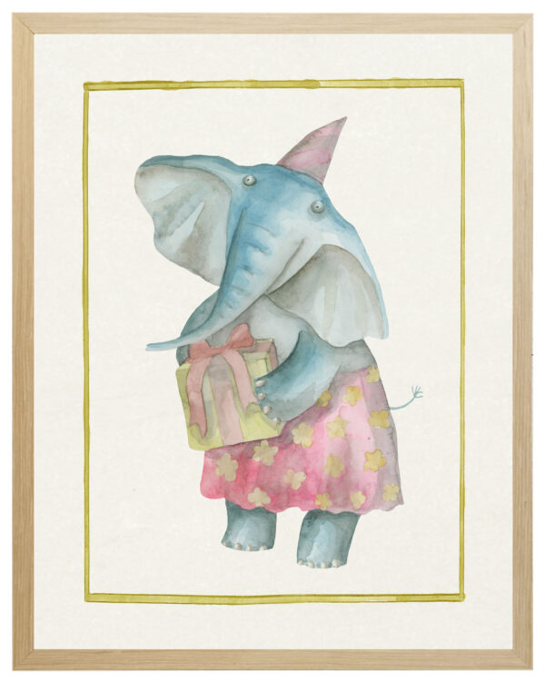Watercolor elephant with present