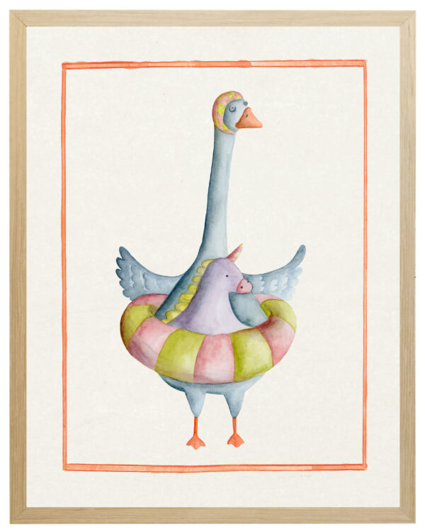 Watercolor swimming goose