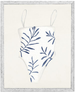 Watercolor one piece navy and white bathing suit