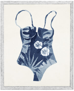 Watercolor navy tropical one piece bathing suit