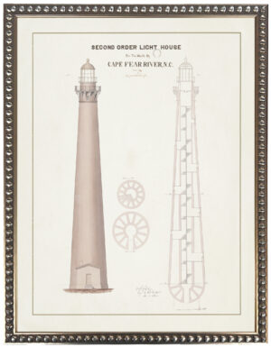 Vintage lighthouse watercolor on cream background
