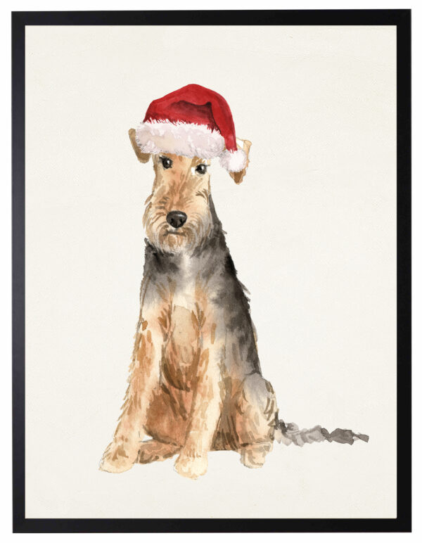 Watercolor Welsh Terrier with santa hat