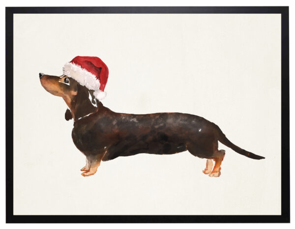 Watercolor Dachshund with santa hat