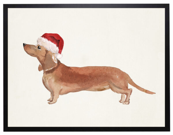 Watercolor Dachshund with santa hat