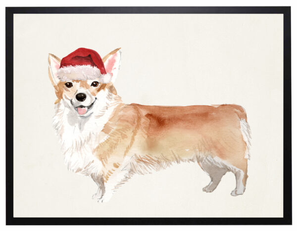 Watercolor Corgi with santa hat
