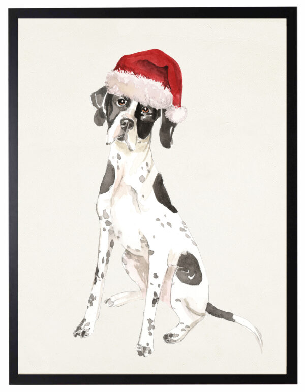 Watercolor English Pointer  with santa hat